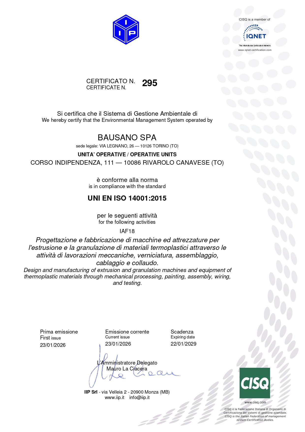 BAUSANO - UNI EN ISO 14001:2015 (IIP)