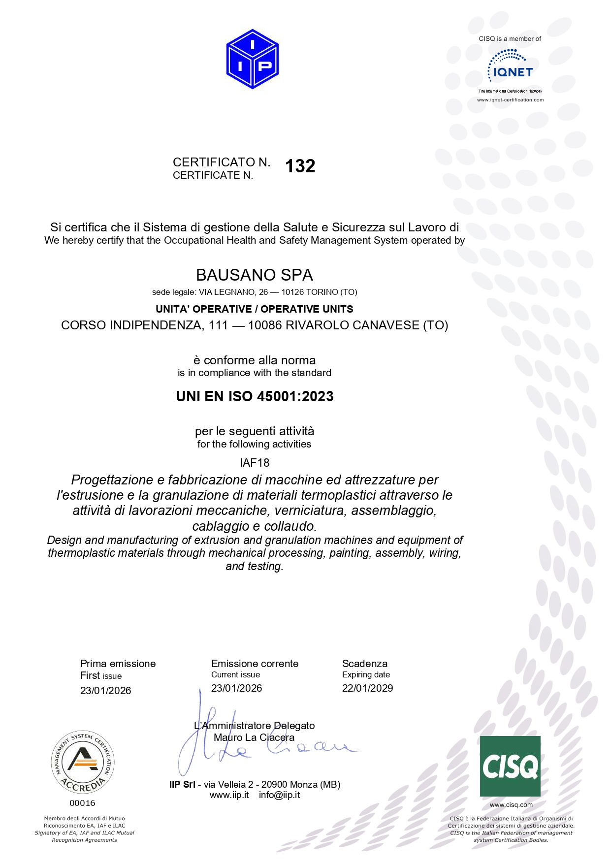 BAUSANO - UNI EN ISO 45001:2023 (IIP)