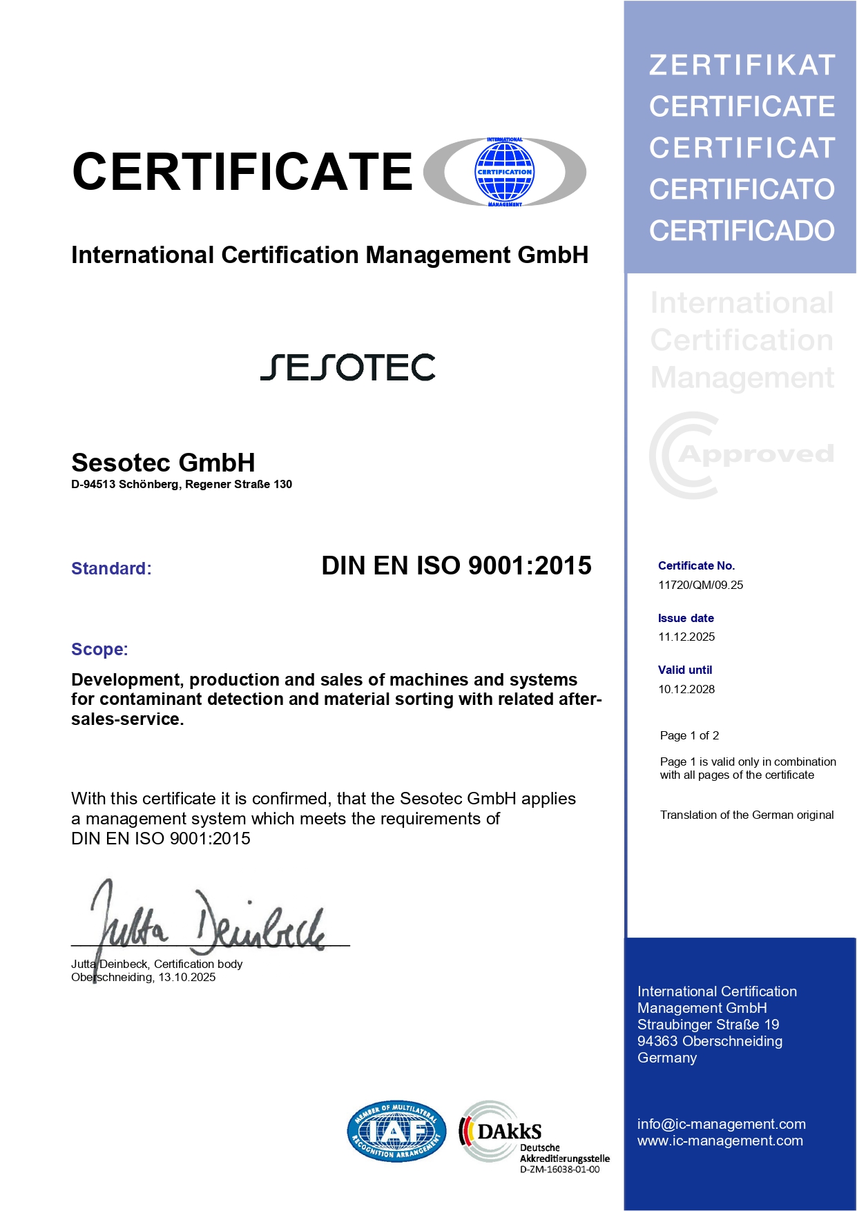 SESOTEC ISO 9001:2015
